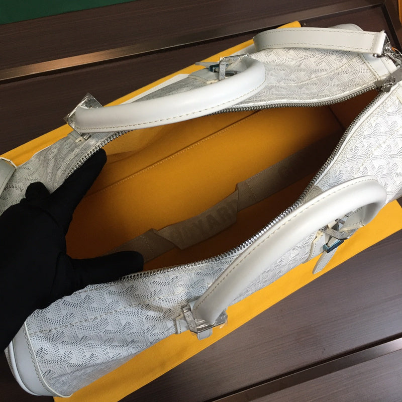 Goyard Boeing 55 Travel Bag – White Goyardine Canvas White Leather Silver Hardware