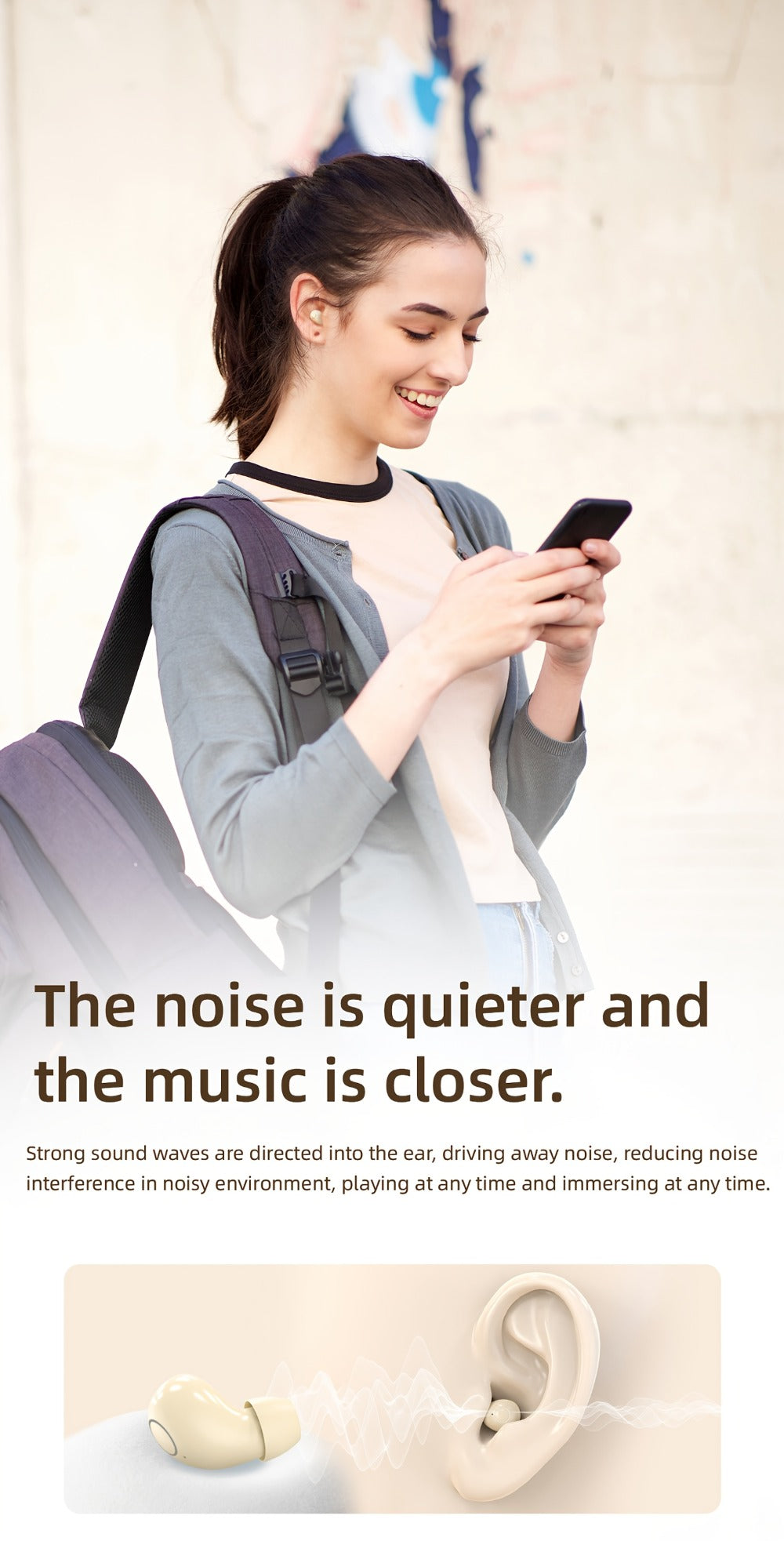 Wireless Earbuds MSHUKCOE 2-in-1 Mini Sleep Style with Touch Controls and Black, Khaki or Purple Choices
