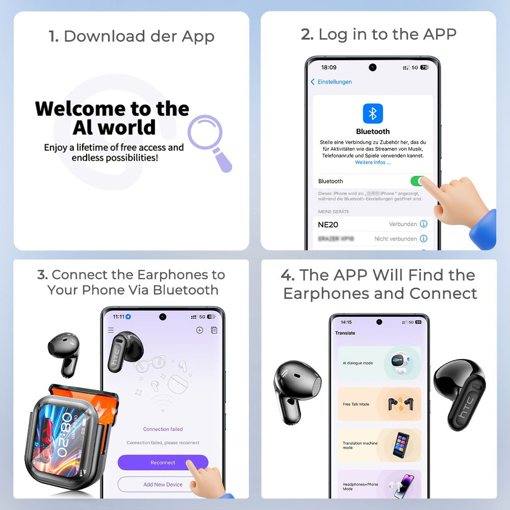 AI Translation Earphones Real-Time 134 Languages TWS Wireless Bluetooth Earbuds HTC NE20 HD for an Everyday Personal Care Routine