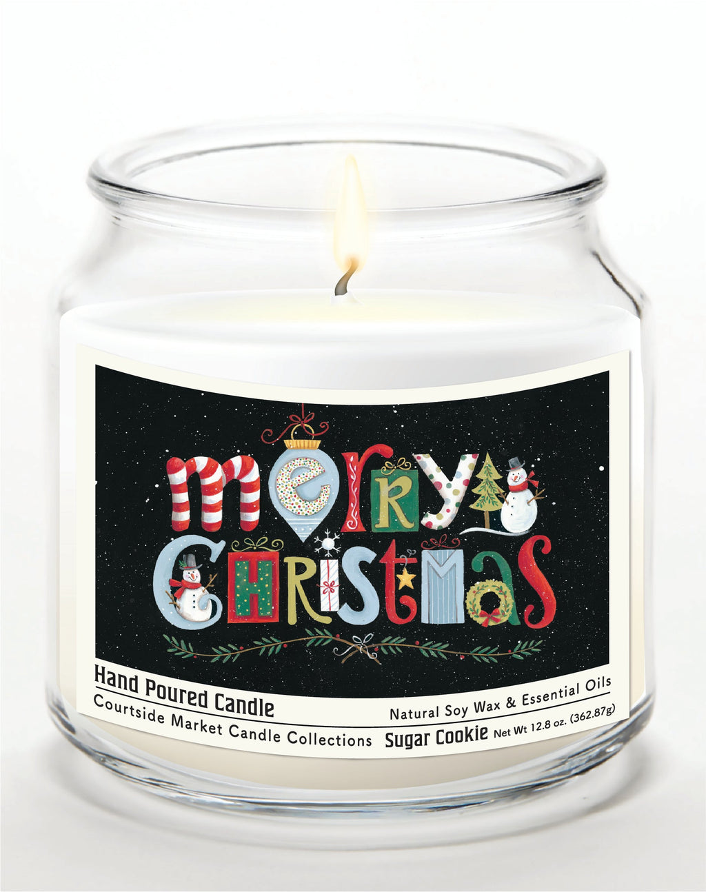 Merry Christmas II 12.8 Oz Candle Glass Jar with Brushed Silver Metal Lid