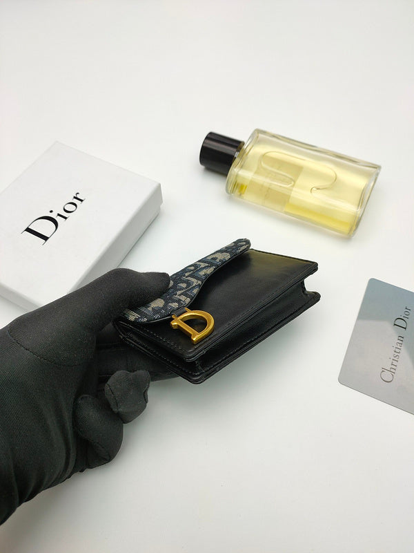 Christian Dior Saddle Card Holder – Oblique Jacquard Black Navy