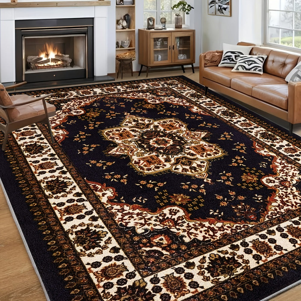 Area Rug, Persian Bohemian Pattern Carpet in Four Rectangular Sizes with Machine-Wash Care and Textured Backing