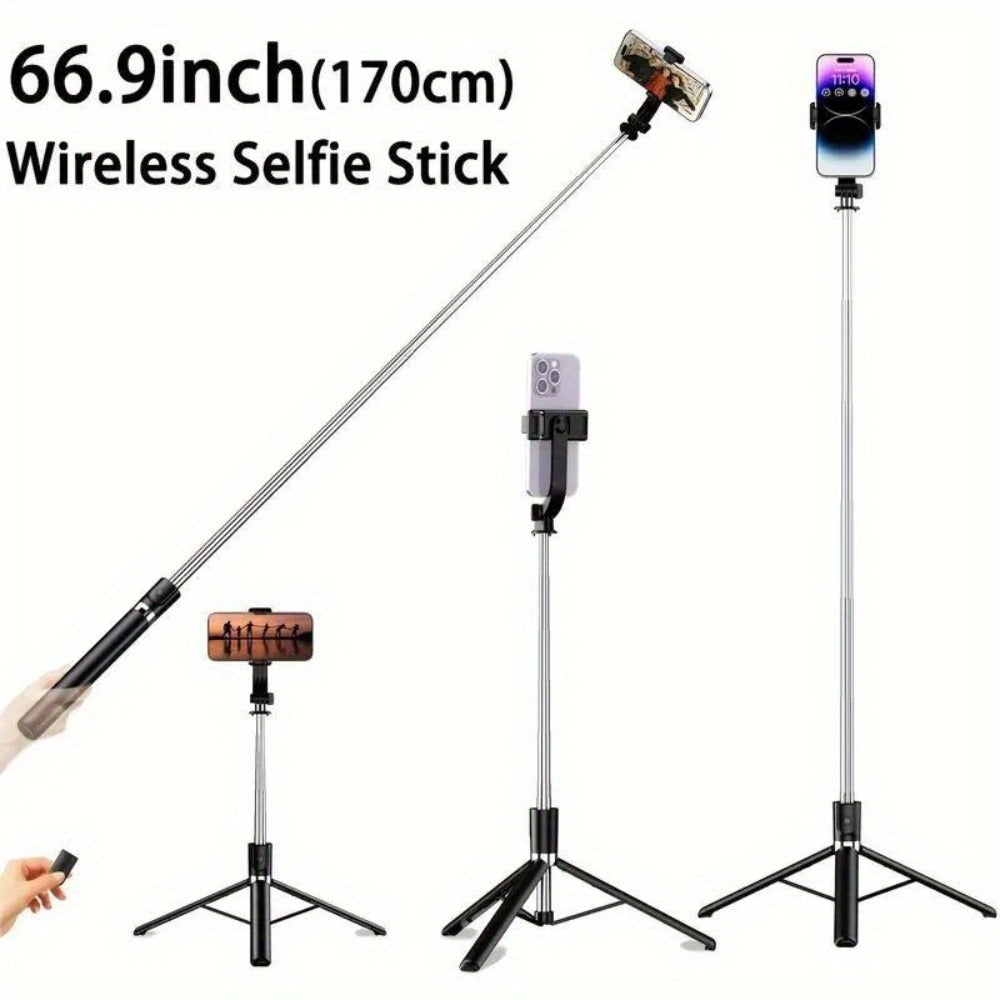 68 Inch Live Streaming Tripod Floor Standing with Wireless Remote, Retractable Selfie Stick, 360° Rotation