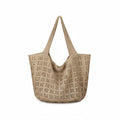 Women's Khaki Open-Weave Crochet Tote Beach Bag