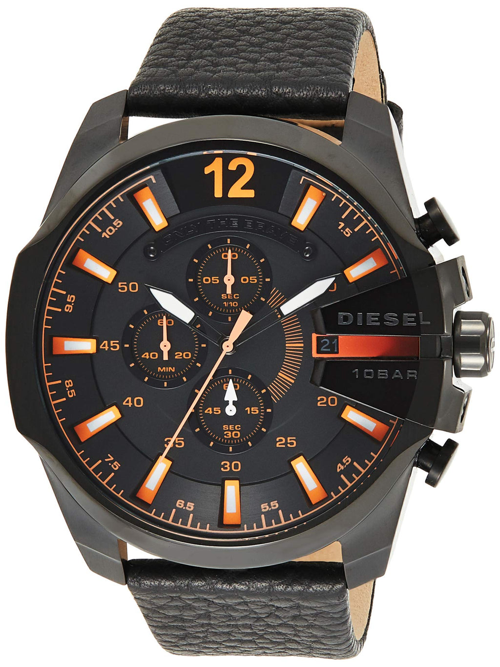 Diesel DZ4291 Mega Chief Chronograph Herrenuhr – Schwarzes Zifferblatt & schwarzes Lederarmband