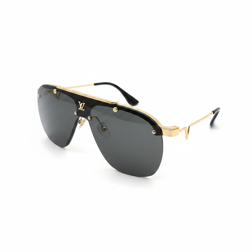 Louis Vuitton Aviator Shield Sunglasses — Gold & Dark Grey