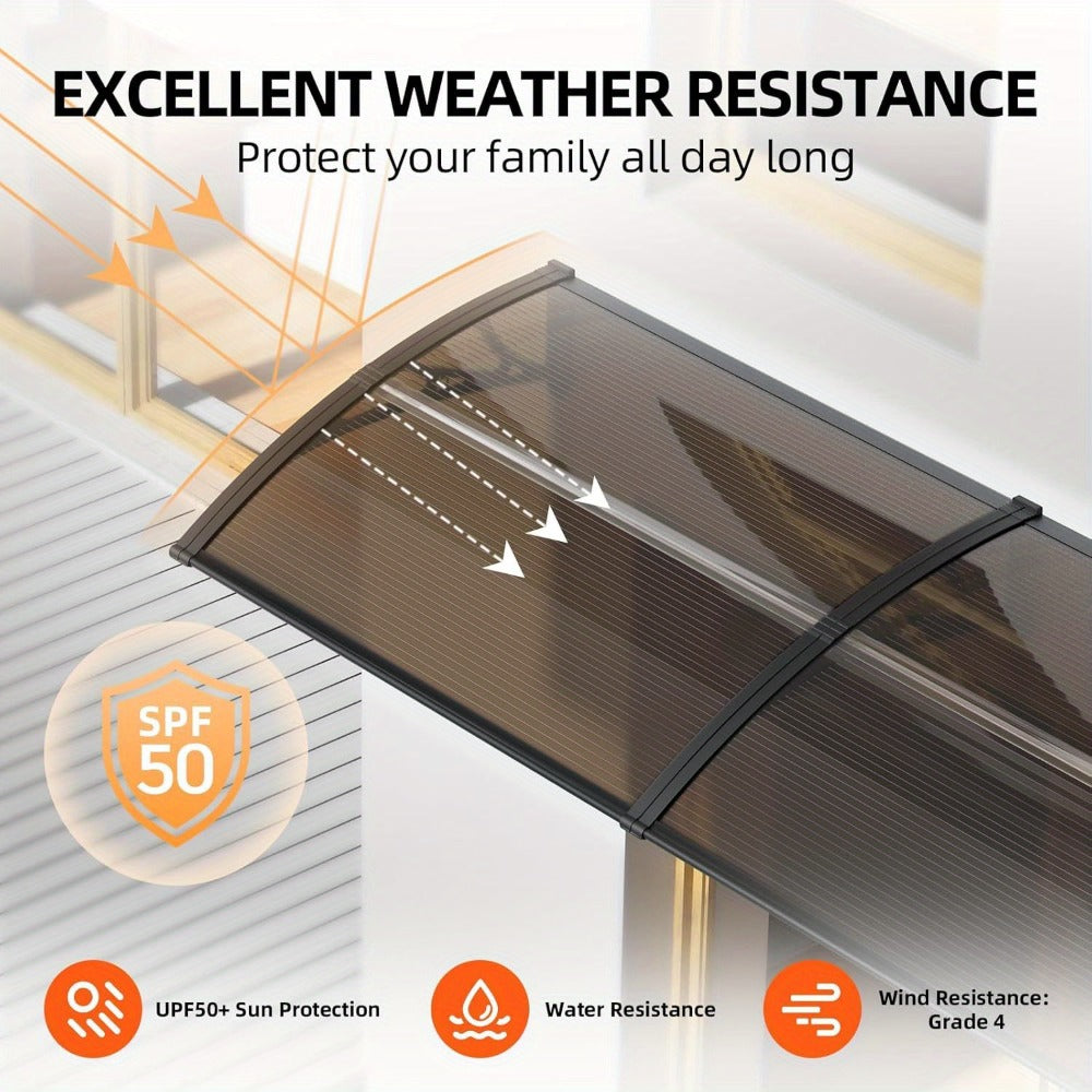 Window Awning Door Canopy Polycarbonate Overhang, UPF 50+ UV & Rain Protection, Leak-Proof Hollow Sheet
