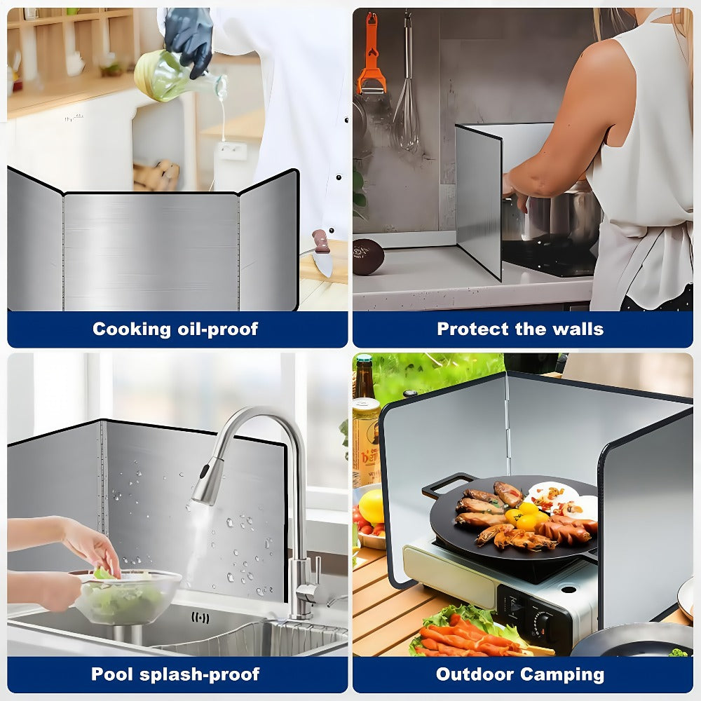 Stainless Steel Splatter Screen 4-Sided Foldable Stovetop Grease Guard - 31.5" Oil Splash Shield for Frying Pan