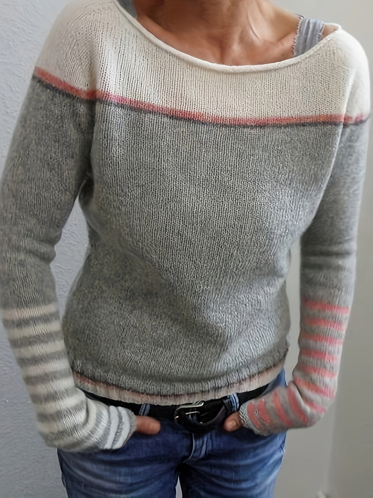 Annika | Colour-Block-Pullover mit U-Boot-Ausschnitt