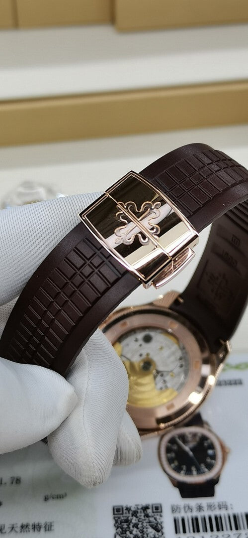 Patek Philippe Aquanaut Luce 5067 – Rose Gold Diamond Bezel Black Dial Arabic Numerals Date Brown Rubber Strap