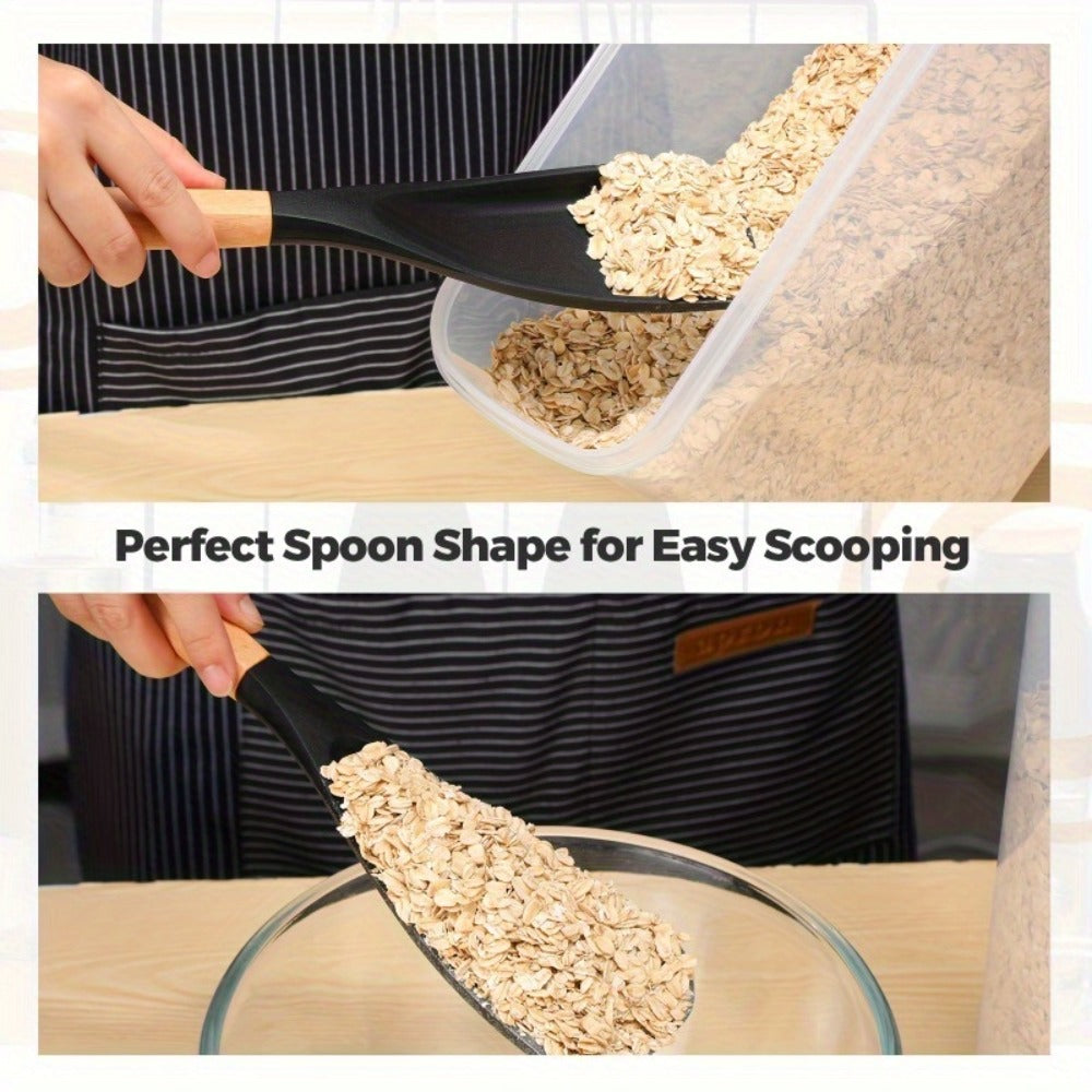 Silicone Cooking Spoon with Wooden Handle 12 Inch - Heat Resistant Nonstick Safe Kitchen Spoon for Cooking Serving Mixing Scraping