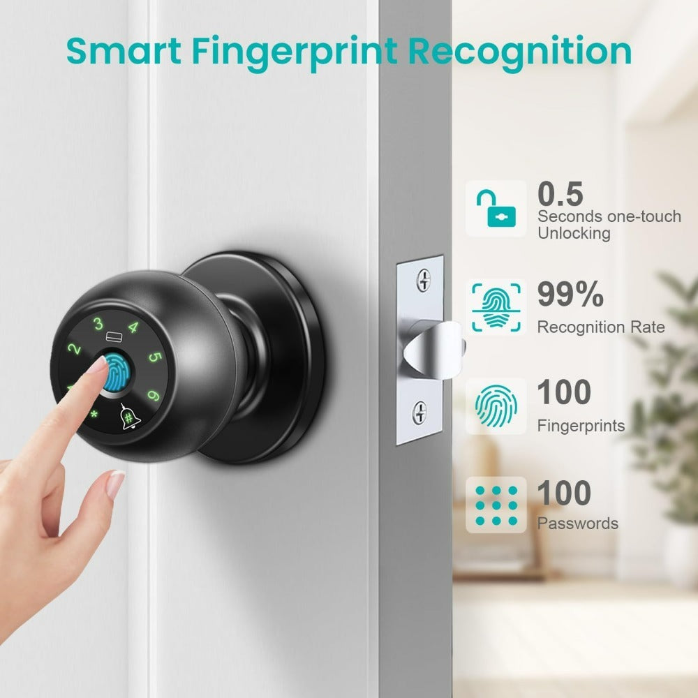 Smart Door Lock Tuya Five-Method Spherical Knob with Fingerprint App IC Card Password and Key
