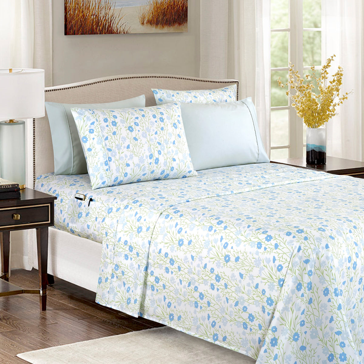 Mocassi 6-Piece Floral and Stripe Pattern Sheet Set - Soft as a Hotel Premium Quality Bedding