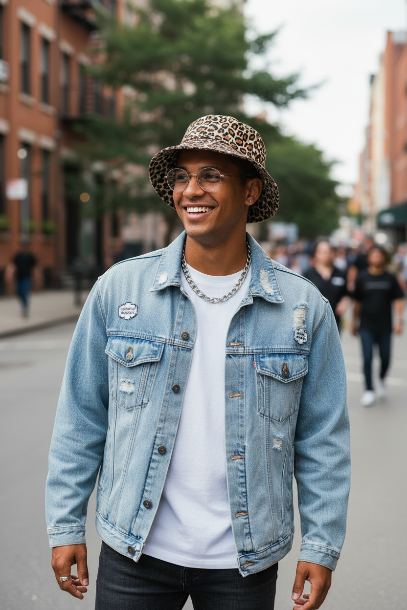 Livingston Leopard Print Double-Sided Cotton Bucket Hat – Wide Brim, Unisex