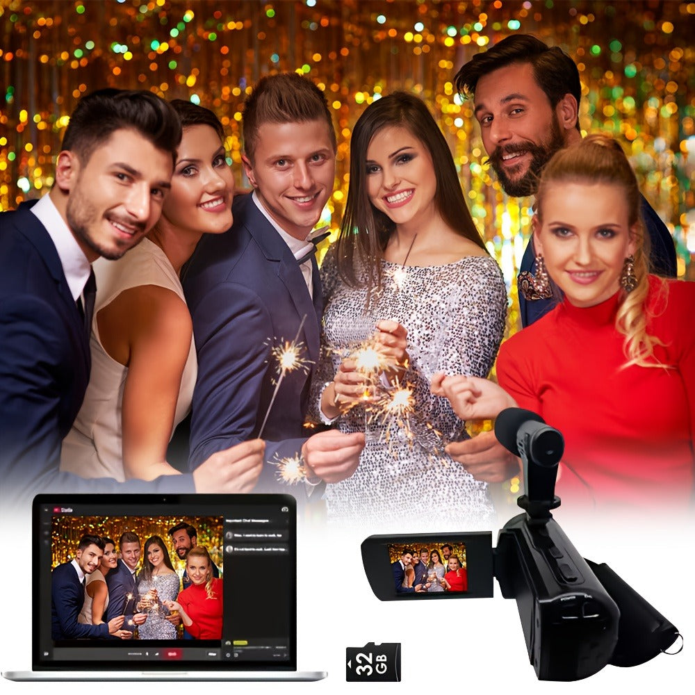 Digital Video Camera HD 1080P for Family with Flip Screen & External Microphone, 16MP 16X Zoom Compact Camcorder