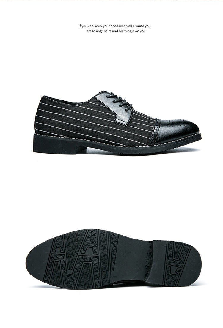 British Style Striped Leather Business Shoes For Men With Breathable Design