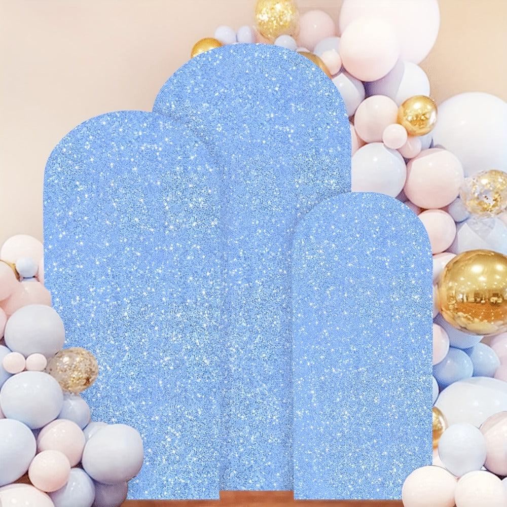 Sequin Wedding Arch Cover Set 3pcs, 6ft 6.6ft 7.2ft Metallic Spandex Payette Glitter Arch Backdrop Cover for Wedding Ceremony