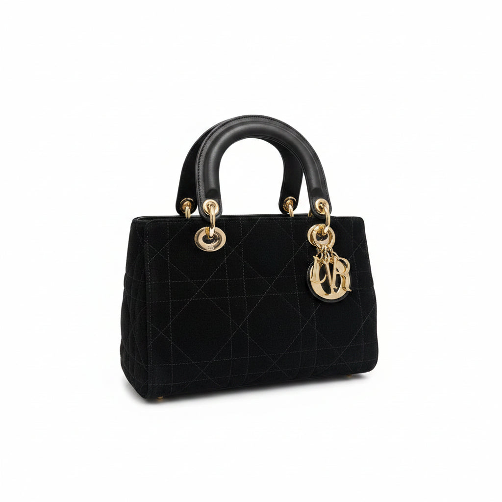 Dior Lady D-Joy Bag Small – Black Velvet Cannage Gold Hardware CD Charm