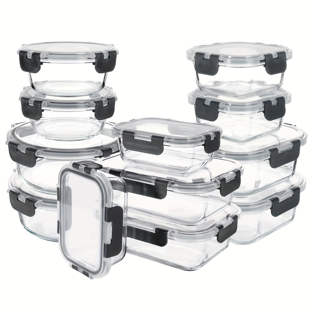 Glass Food Storage Containers for Meal Prep, Airtight Borosilicate Kitchen Boxes, Microwave and Freezer Safe