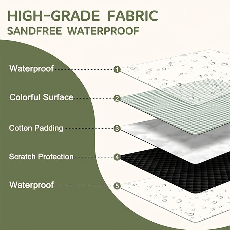 Beach Blanket for Outdoor Picnics, Dark Green Padded 80 x 80-Inch Roll-Up Mat with Buckled Carry Straps