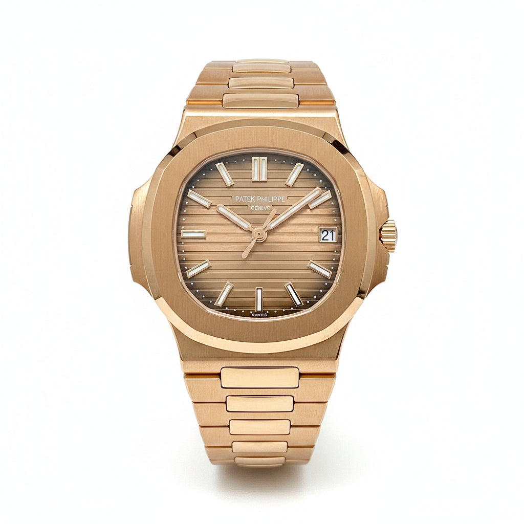 Patek Philippe Nautilus 5711 – Full Rose Gold Golden Brown Champagne Dial Date Integrated Rose Gold Bracelet