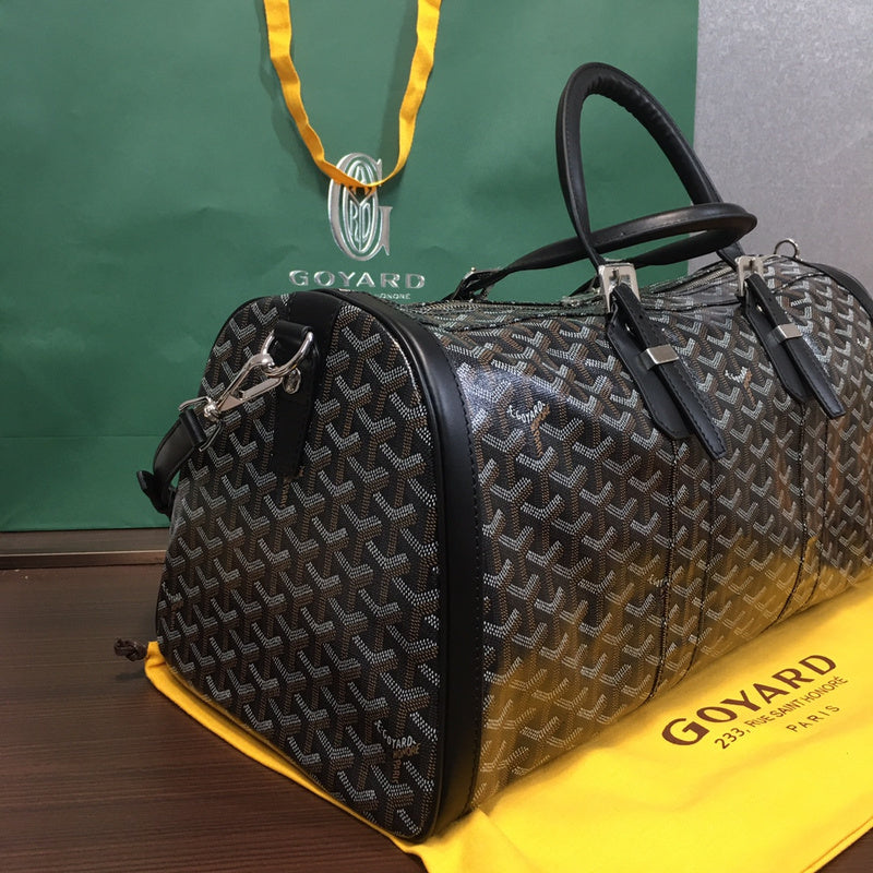 Goyard Croisère 50 Travel Bag – Black Goyardine Canvas Black Leather Silver Hardware