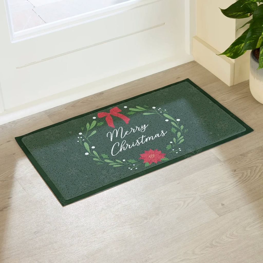 Merry Christmas Wreath Indoor Outdoor - All-Weather Doormat