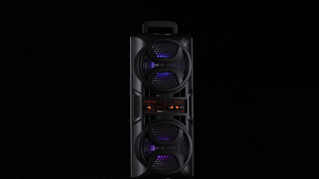 Portable PA Speaker Dual-Woofer RGB Karaoke System with 1800mAh Battery, Wired Mic and Remote
