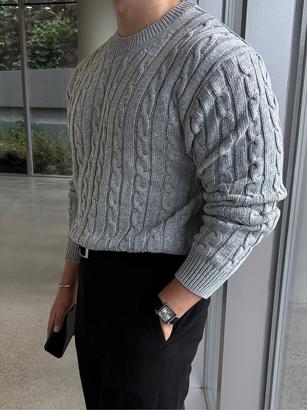Gareth | Rundhals-Pullover im Zopfmuster