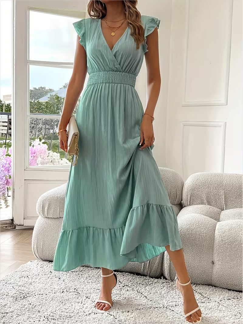 Marcella | Elegantes ärmelloses V-Ausschnitt-Kleid mit Rüschen
