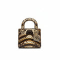 Dior Lady Dior Mini – Python Exotic Skin Brown Gold Tonal Silver Hardware DIOR Charm Chain Strap