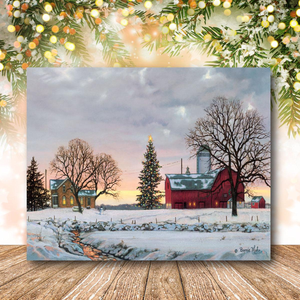 Snowy Sunset at the Farm Gallery-Wrapped Canvas Wall Art
