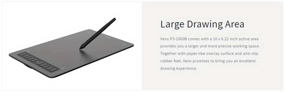 Graphics Drawing Tablet, XENX 10 x 6.22 Inch, 8192 Pressure Sensitivity Battery-Free Passive Stylus