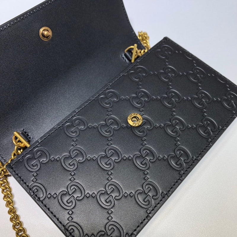 Gucci Signature GG Cherry Mini Chain Wallet Bag – Black Guccissima Leather