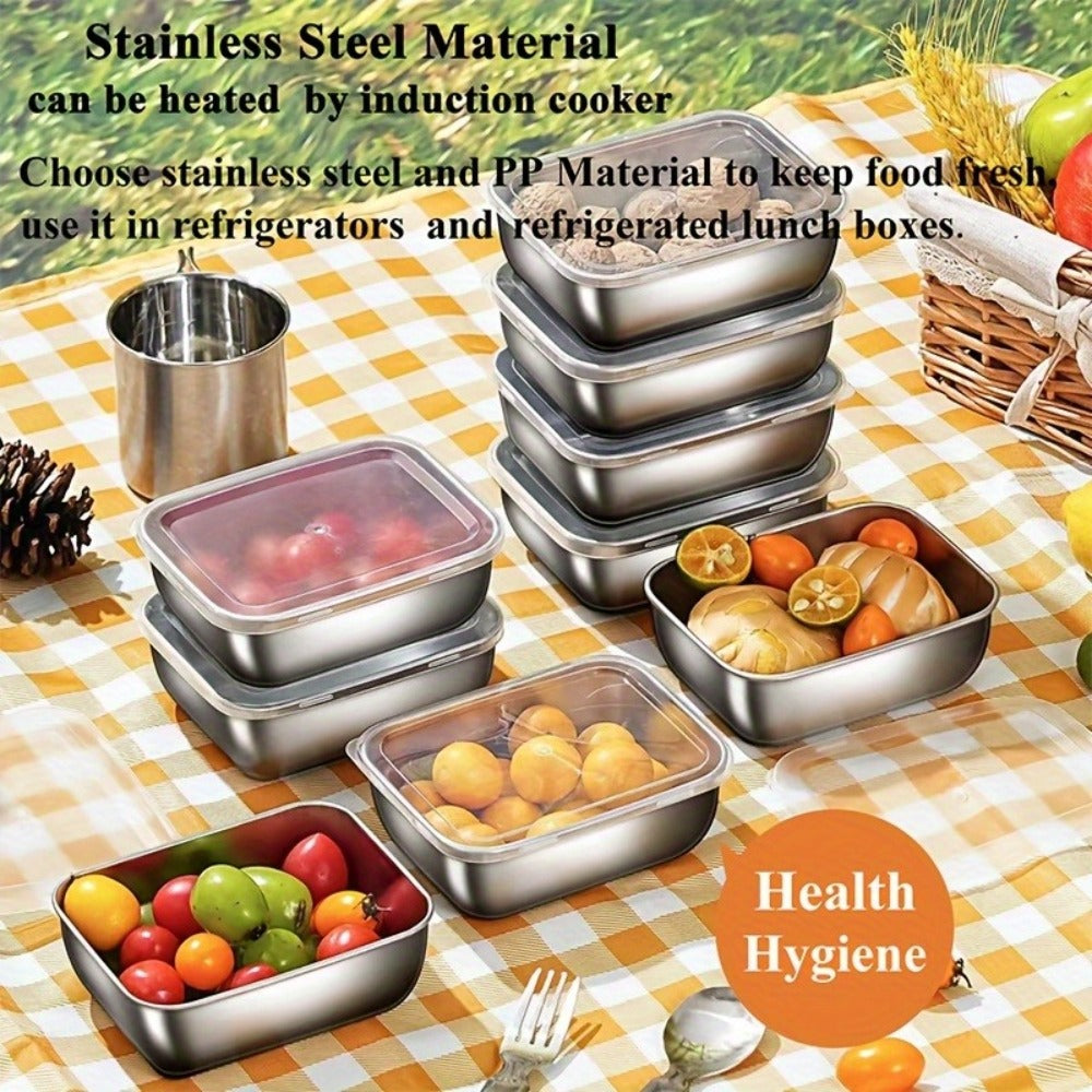 304 Stainless Steel Food Storage Containers, Lidded Kitchen Storage Set in Five, Six or Eight Pieces