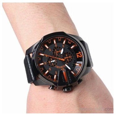 Diesel DZ4291 Mega Chief Chronograph Herrenuhr – Schwarzes Zifferblatt & schwarzes Lederarmband
