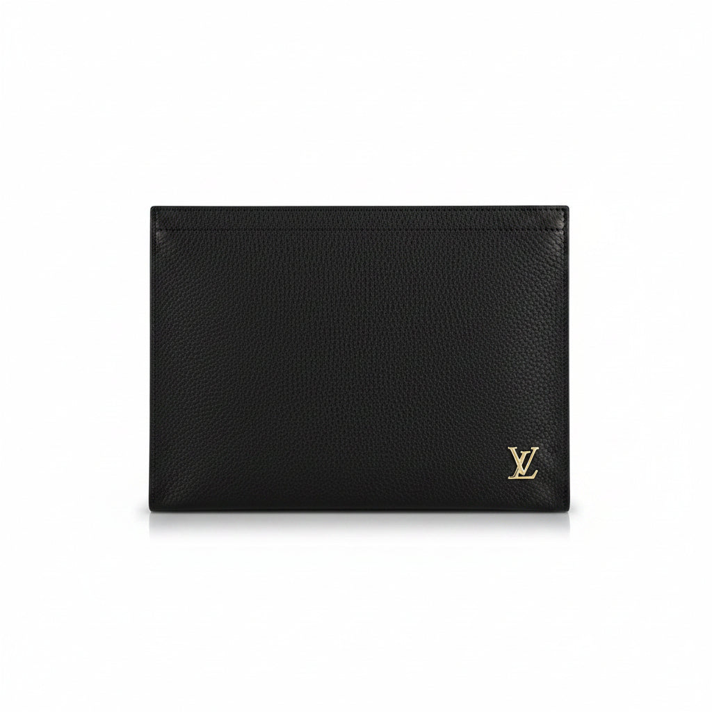 Louis Vuitton Slim Bifold Wallet — Black Leather & Gold LV