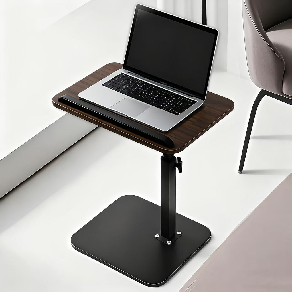 Floor Laptop Tray Table with 360-Degree Swivel Top, Adjustable Support Rod and Walnut or Black Options