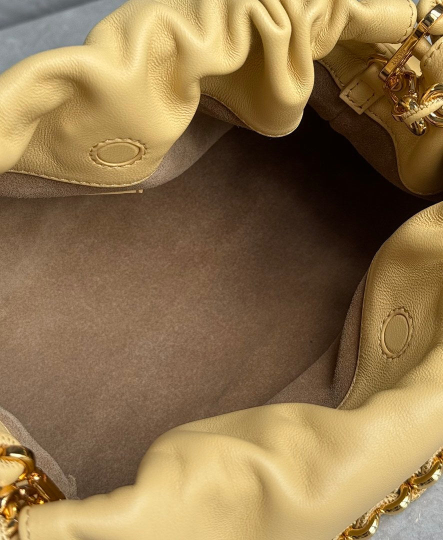 Loewe Flamenco Clutch Mini – Butter Pale Yellow Nappa Leather Gold Rope Chain