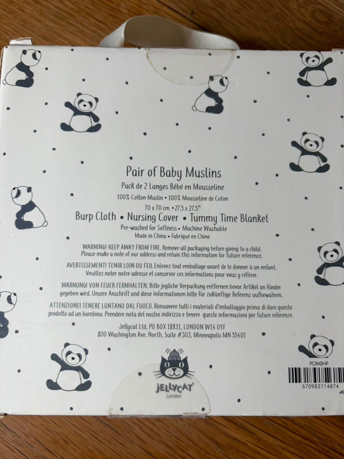 Jellycat Harry Panda Pair of Baby Muslins