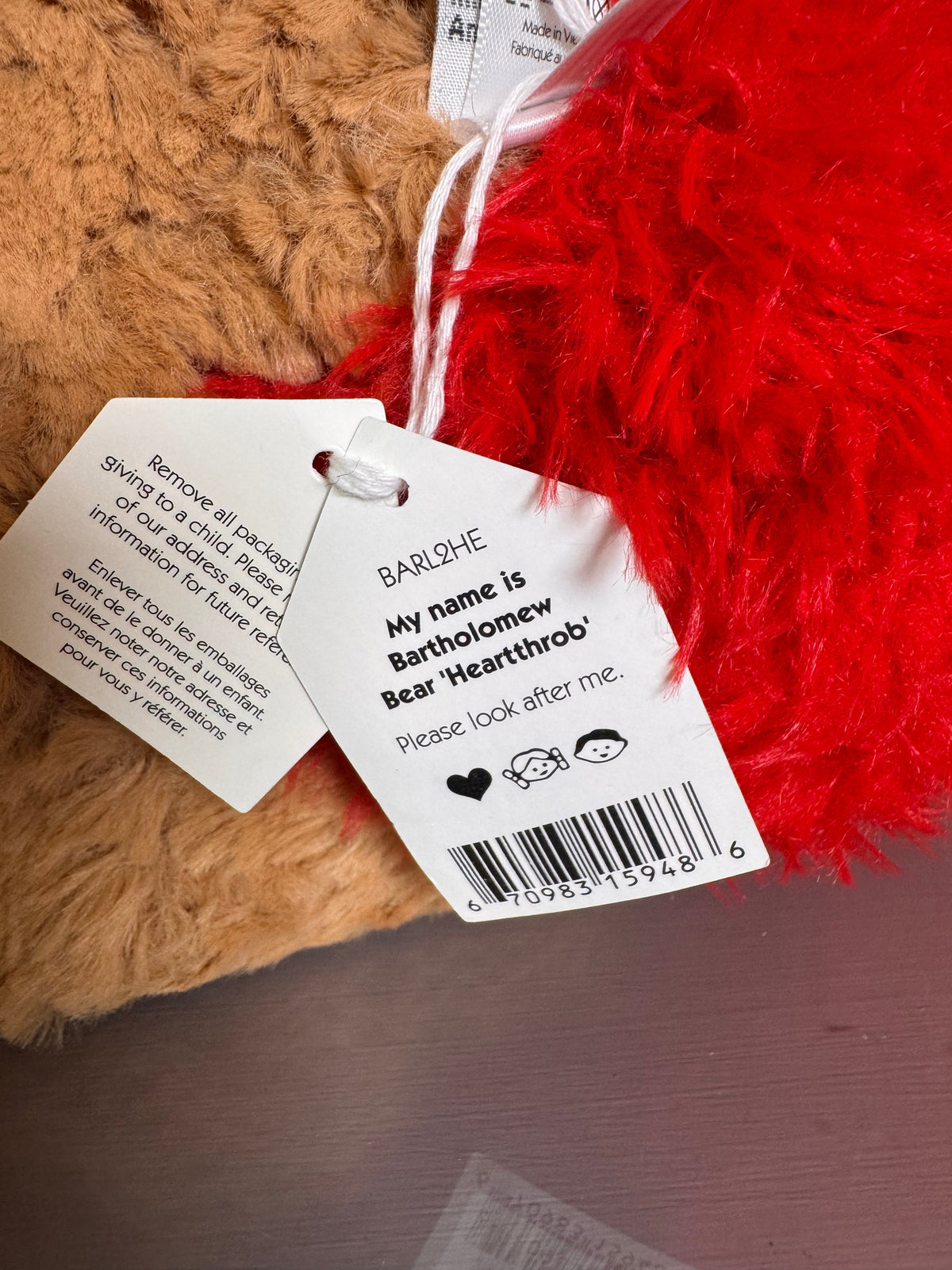 Jellycat Bartholomew Bear “Heartthrob”