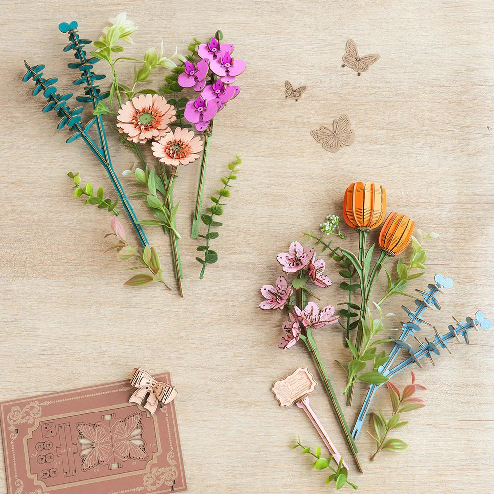 Robotime Rowood DIY 3D Flower Puzzle - Wooden Blooming Book TW04H