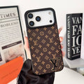 Luxury LV Leathe with Black Logo Phone Case for iPhone 12-18 Pro & Pro Max