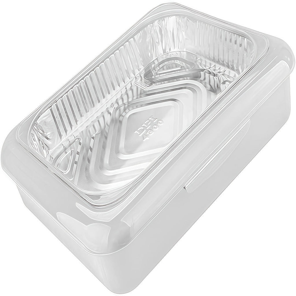 Foil Pan Carrier with Lid 2 in 1 Stackable Food Storage Set BPA Free Dishwasher Safe Portable Casserole Holder for Potluck BBQ Picnic Tailgate Meal Prep Party
