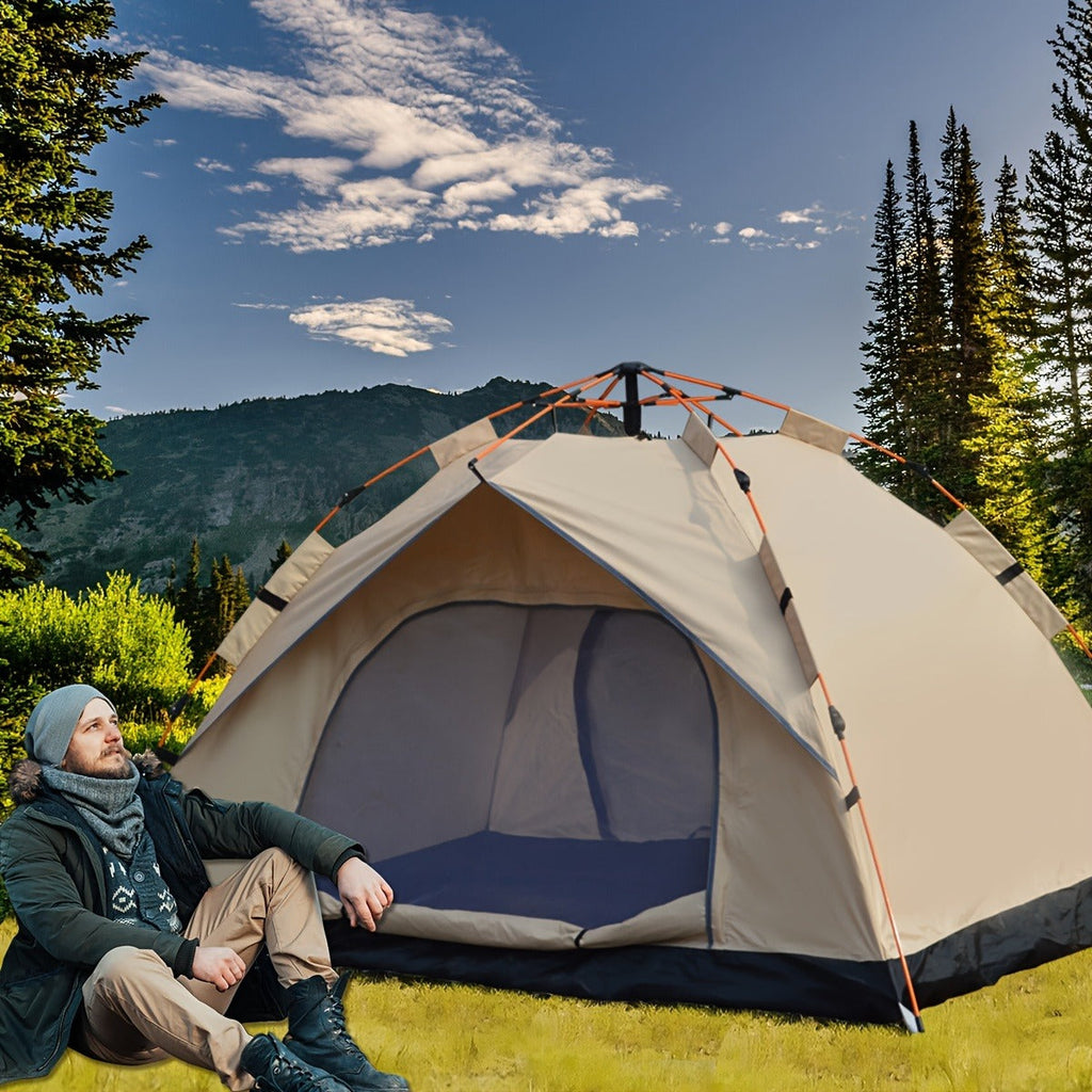Camping Tent, One-to-Three or Three-to-Four-Person Pop-Up Outdoor Shelter with Dual Doors for Camp Setup