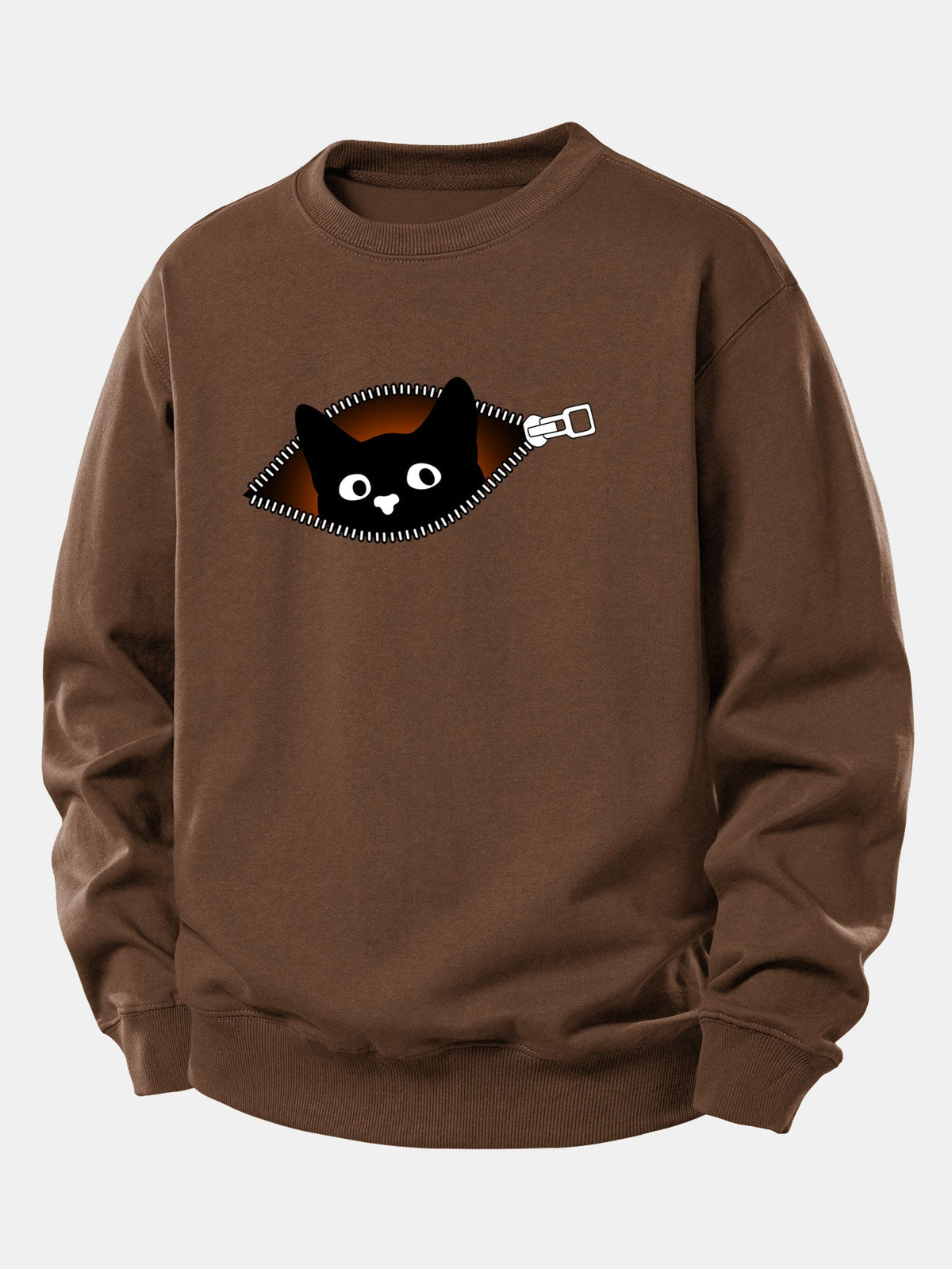 Zipper Black Cat Print Relax Fit Sweatshirt
