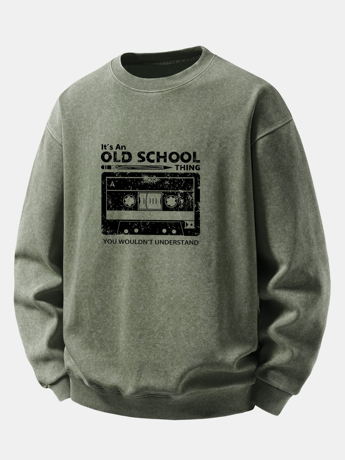 Relaxed Fit Cassette Tape Print Washed Distressed Sweatshirt