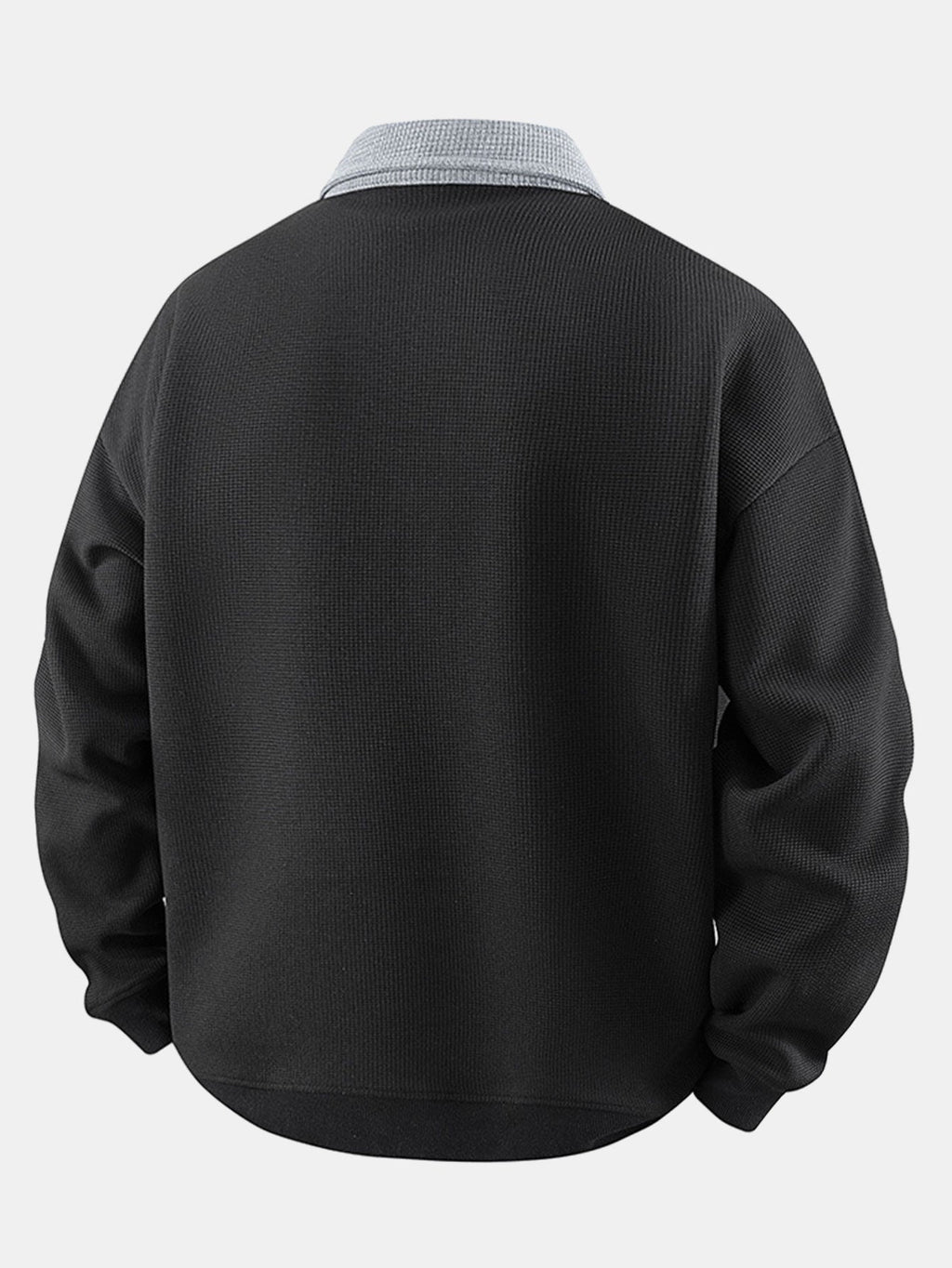 Stripe Waffle Zipper Polo Neck Sweatshirt