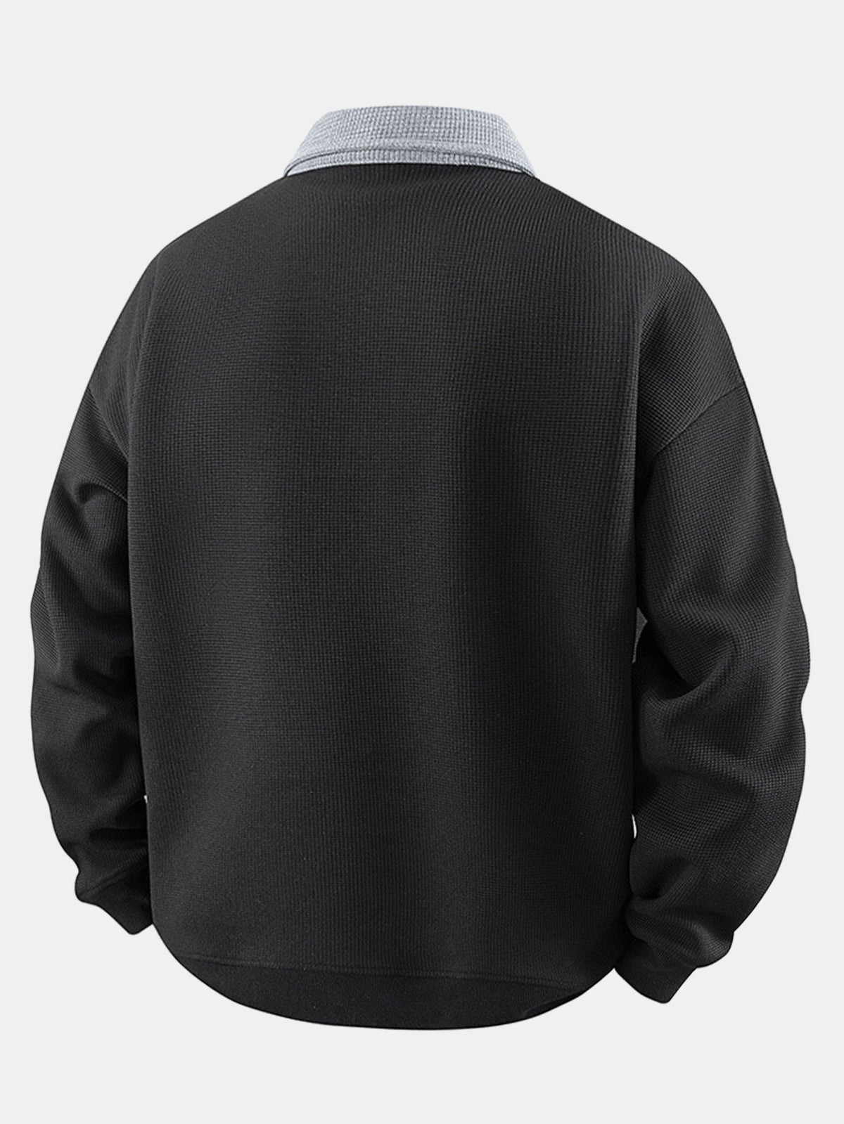 Stripe Waffle Zipper Polo Neck Sweatshirt