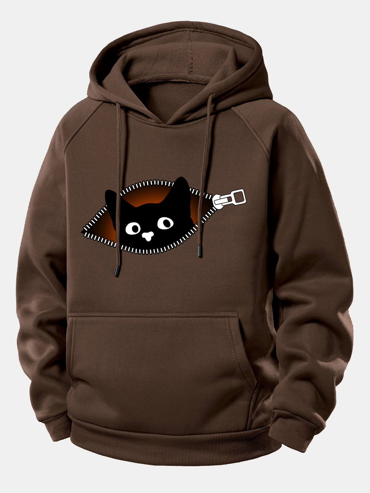 Kapuzenpullover mit Reißverschluss und schwarzem Katzen-Print